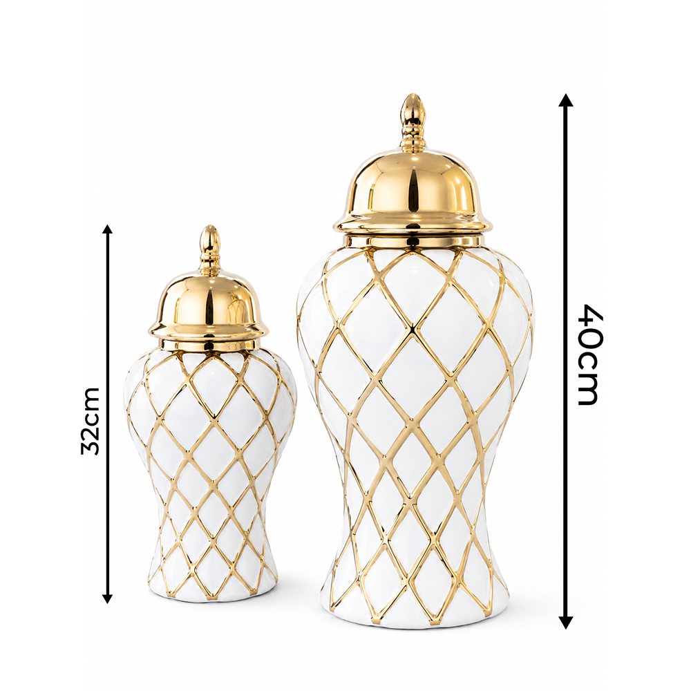 Beyaz Gold Baklava Desenli Dekoratif Küp Seti – 2’li