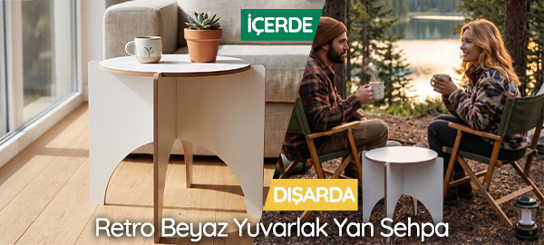 Retro Beyaz <br /> Yuvarlak Yan Sehpa